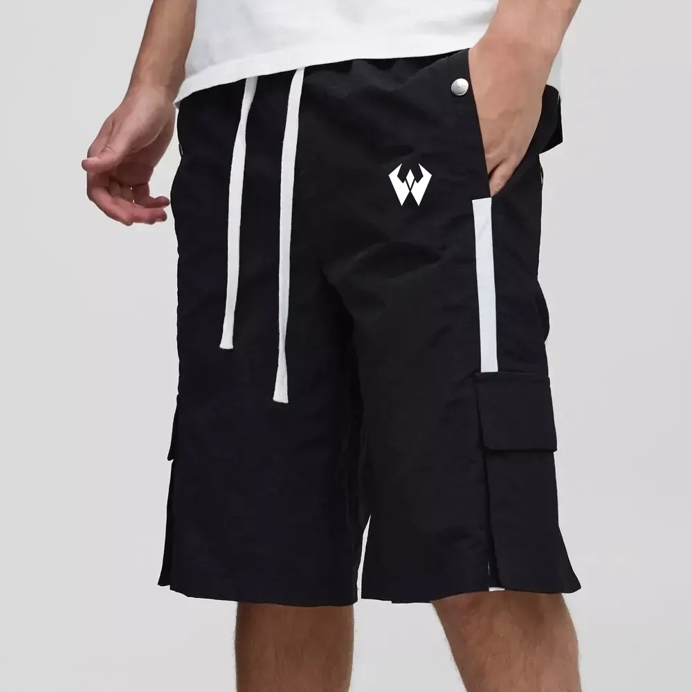 Baggy Long Length Nylon Cargo Shorts