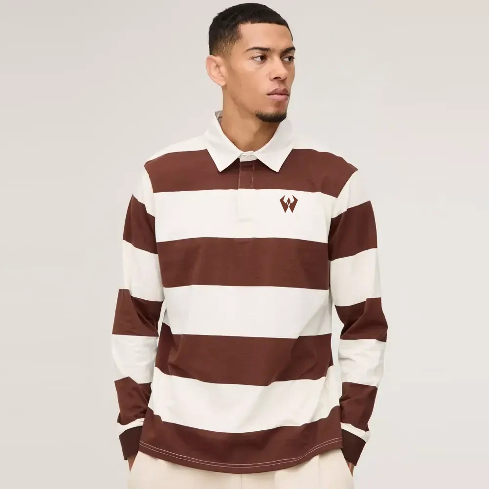 Regular Fit Stripe Long Sleeve Rugby Polo