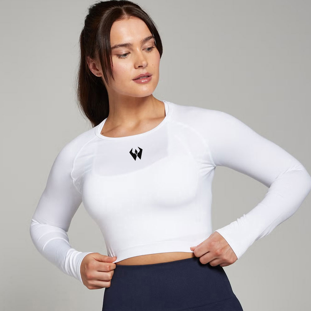 Seamless Long Sleeve Crop Top – White