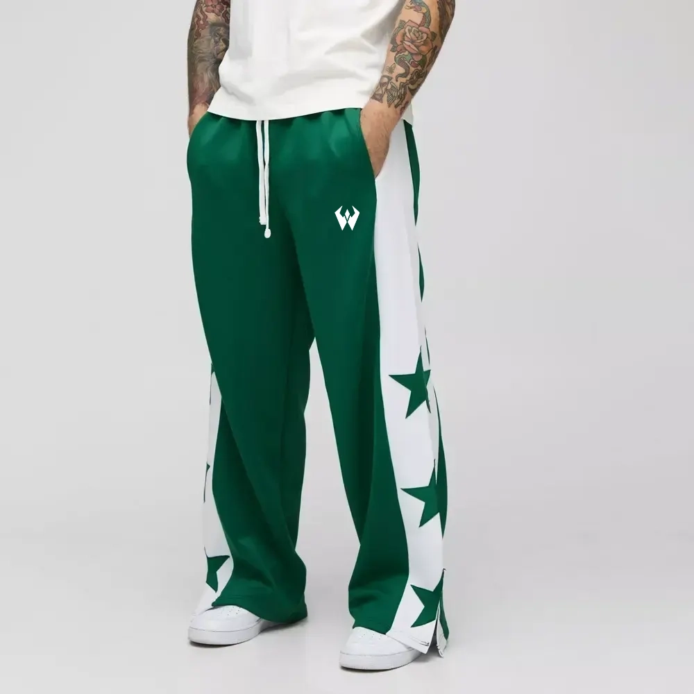 Wide Leg Star Tricot Split Hem Joggers