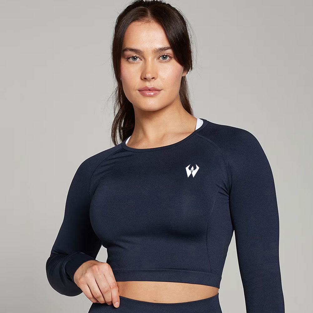 Seamless Long Sleeve Crop Top – Navy